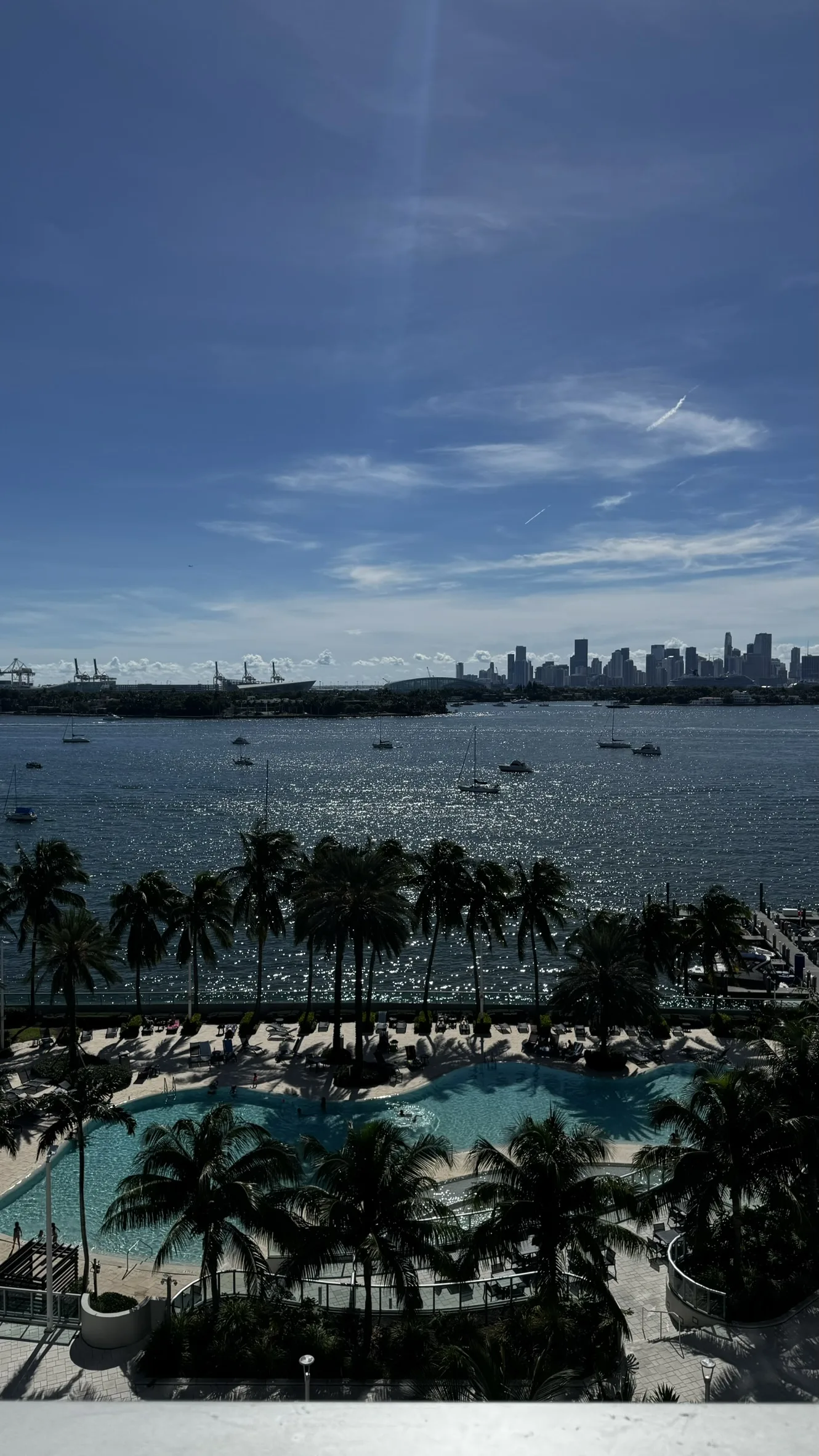 Daytime bay view with pool, baywalk and Miami skyline